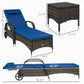 Outsunny Patio Wicker Chaise Lounge Chair Set of 2 with Table, Adjustable Backrest, Wheels, Cushion & Headrest, Blue