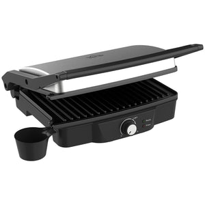 HOMCOM 4 Slice Panini Press Grill, Stainless Steel Sandwich Maker with Non-Stick Double Plates, Locking Lids and Drip Tray, Opens 180 Degrees to Fit Any Type or Size of Food 13.75"x12.75"x4.75"
