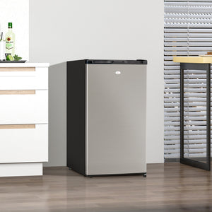 HOMCOM Mini Fridge with Freezer, Compact Mini Refrigerator with 3.3Cu Ft Capacity, Adjustable Shelves and Temperature and Reversible Door for Bedroom, Black/Silver