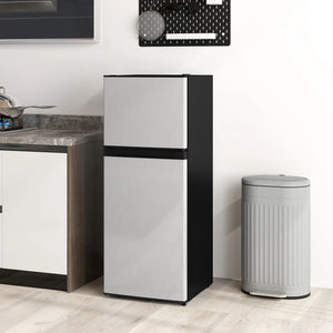 HOMCOM Small Fridge with Freezer, 4 Cu Ft Refrigerator with Reversible Doors, Silver