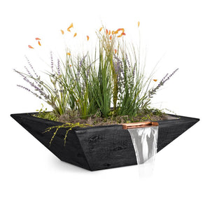 The Outdoor Plus 24" Square Maya Planter & Water Bowl - Wood Grain GFRC Concrete