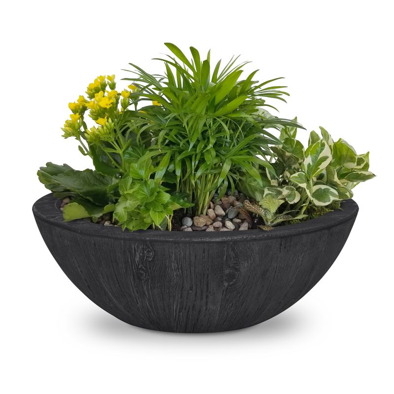 The Outdoor Plus Sedona 27" Round Planter Bowl - Wood Grain GFRC Concrete Planter