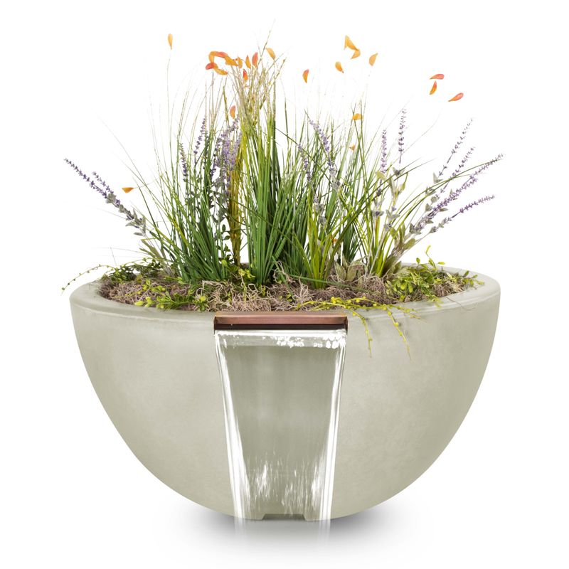 The Outdoor Plus Luna GFRC Planter & Water Bowl - Round Planter, Concrete Water Bowl