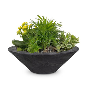 The Outdoor Plus Cazo Round Planter Bowl - Wood Grain, GFRC Concrete Planter for Lawn, Entryways