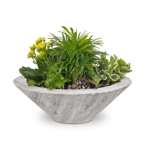 The Outdoor Plus Cazo Round Planter Bowl - Wood Grain, GFRC Concrete Planter for Lawn, Entryways